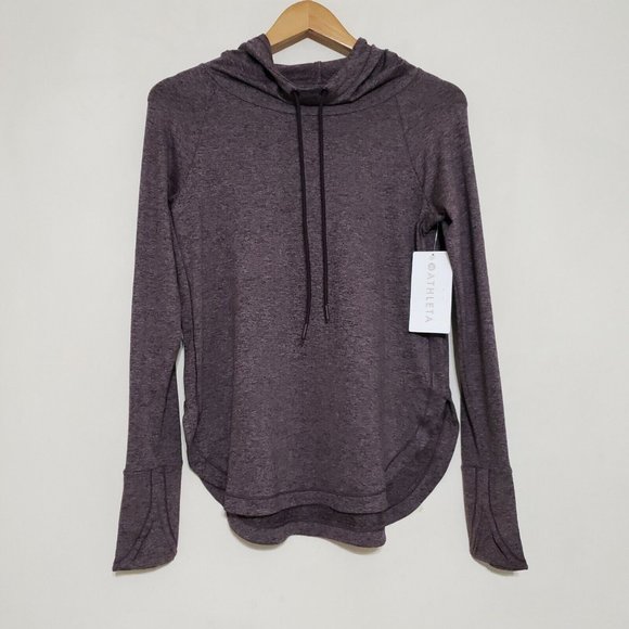 New Athleta Uptempo Hoodie Sweatshirt Aubergine Heathered Purple XS NWT - Picture 6 of 14